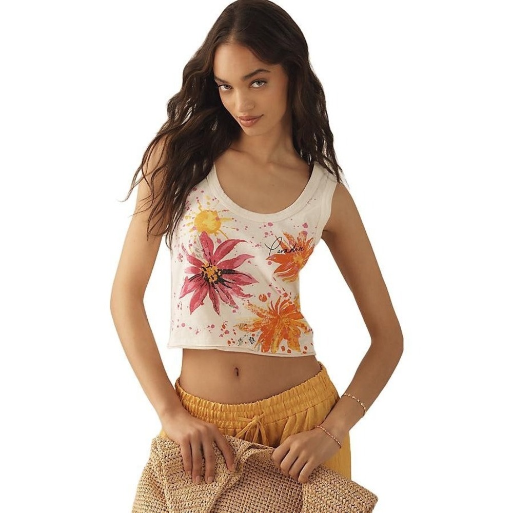 Pilcro x Anthropologie Kacey Cotton-Slub Paradise Floral Crop Tank Top Sz S